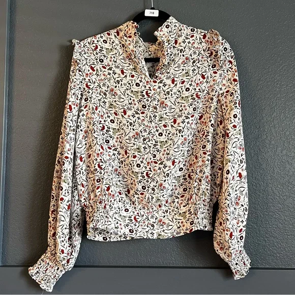 Frame silk Floral Print Smocked Top small - Picture 6 of 7